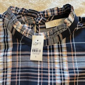 NWT navy blue plaid blouse